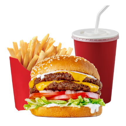 Double Cheese Burger + Chips + Drinks